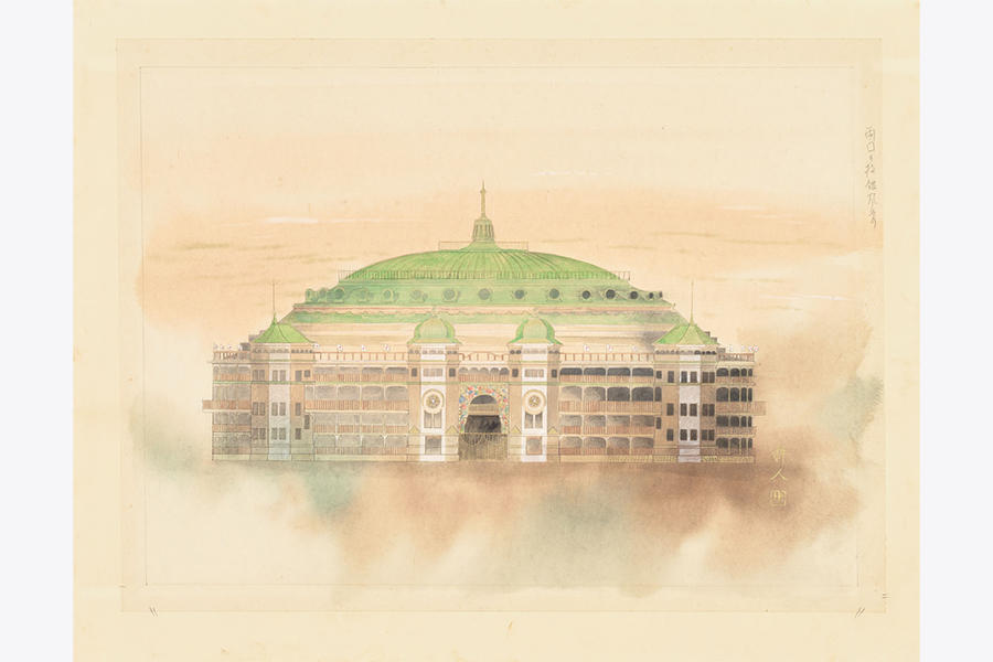 藁谷 耕人（わらや こうじん）画 「両国国技館風景」